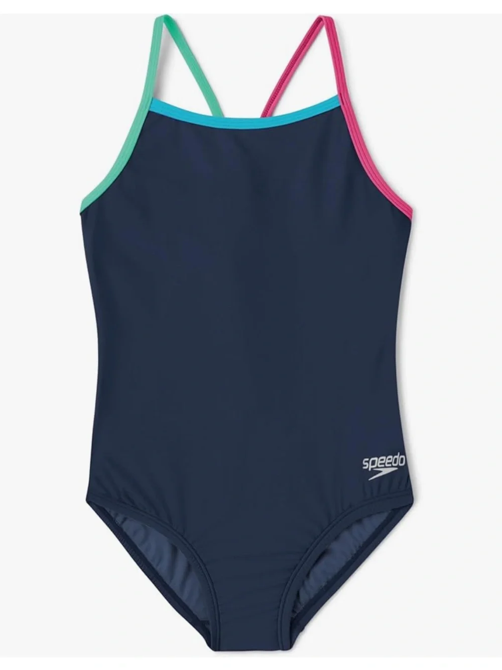 NWT Speedo Girls One Piece Swimsuit Navy Size 16 UPF 50+ Chlorine Resistant